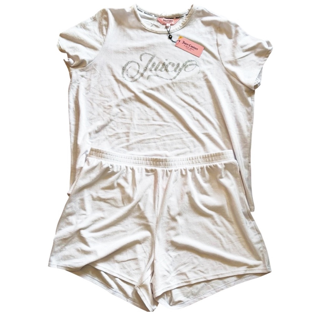 New JUICY COUTURE White Velvet Velour Silver Bling Sleepwear‎ Loungewear Set 2X
